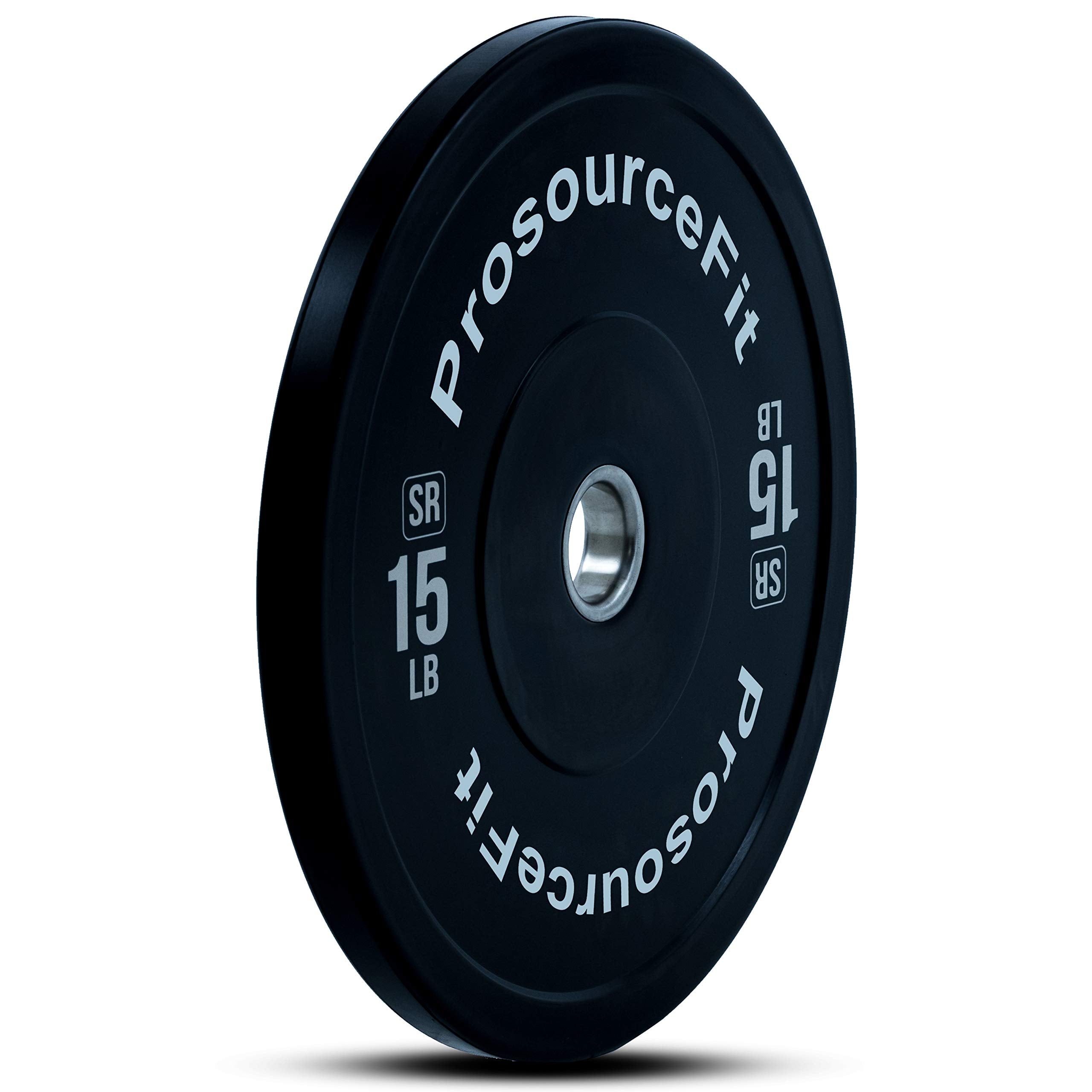 ProsourceFit Solid Rubber Bumper Plates (Sold Individually) with Steel Insert, 15lb, Strength Training and Cross Conditioning, Power Lifting