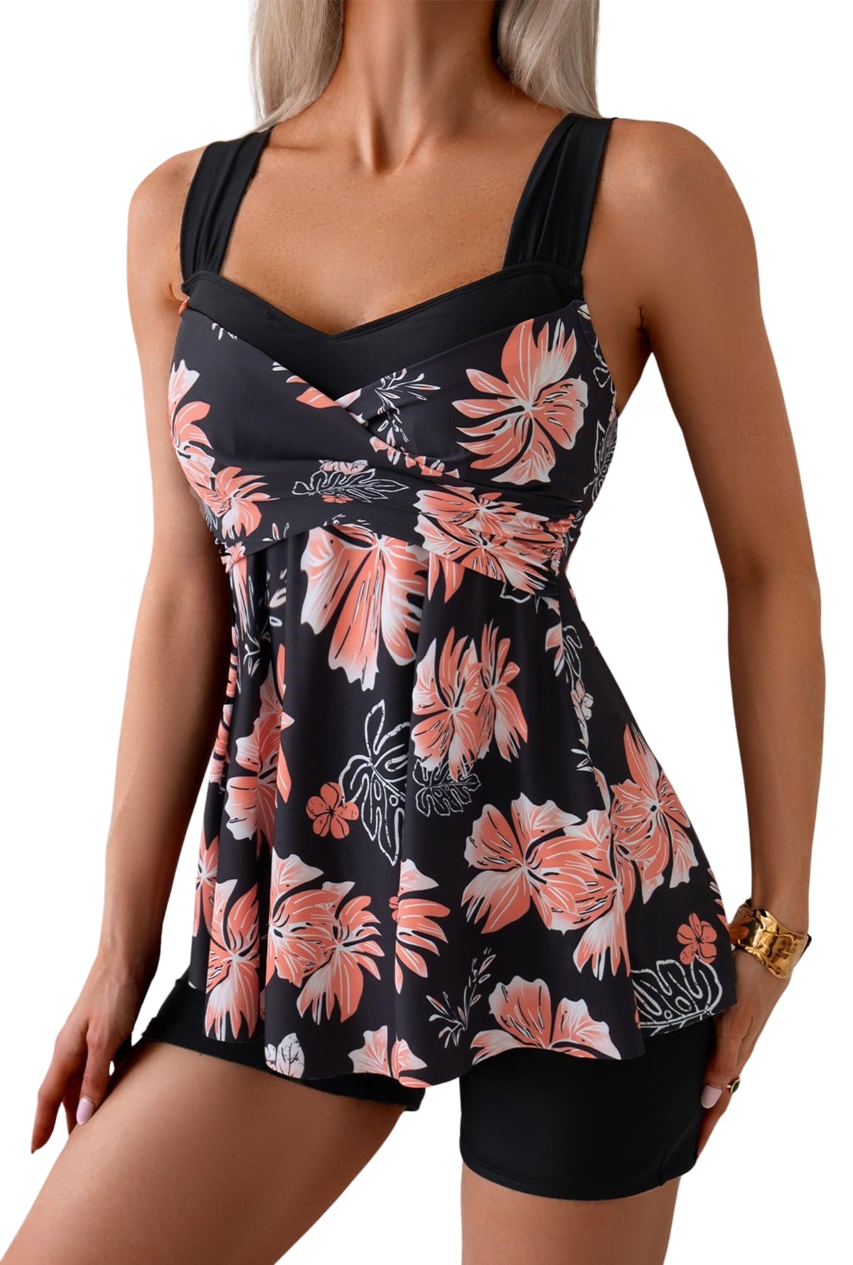 B2prity Tankini Swimsuits for Women Tummy Control Two Piece Modest Bathing Suits Floral Skirt Top with Boyshorts