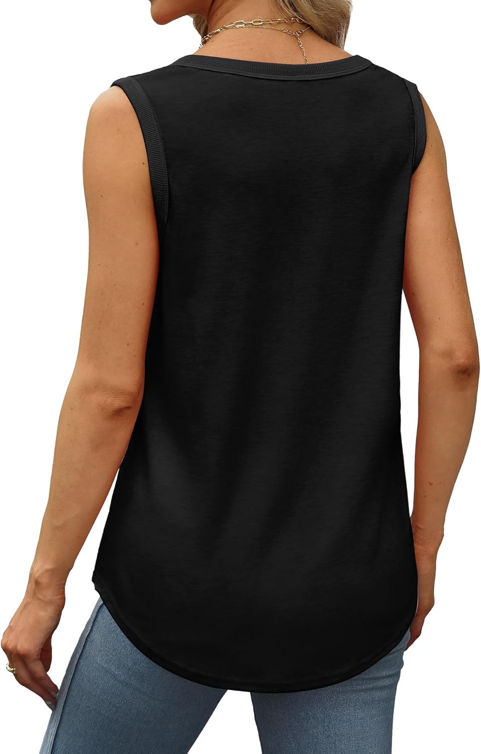 Saloogoe Women's Tank Tops - Summer Loose Sleeveless Design with Ribbed Trim | Scoop Neck, Curved Hem