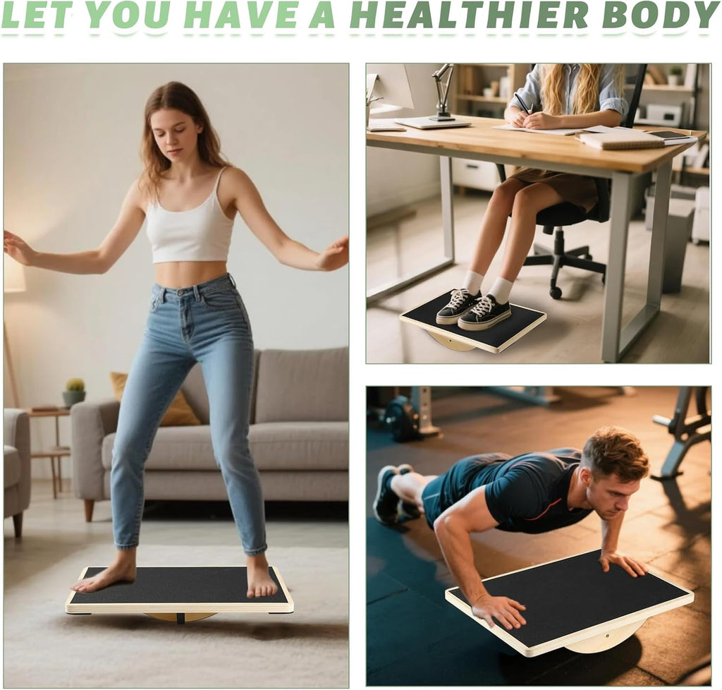 Skiennix Professional Wooden Balance Board - Anti-Slip Wobble Board for Core Strength & Therapy | 350LBS Capacity