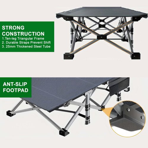 Camping Cot for Adults Sleeping Portable Folding Outdoor Cots for Camping W/Soft Pad Carry Bag for Home Office Nap Beach Travel, 500LBS,Grey