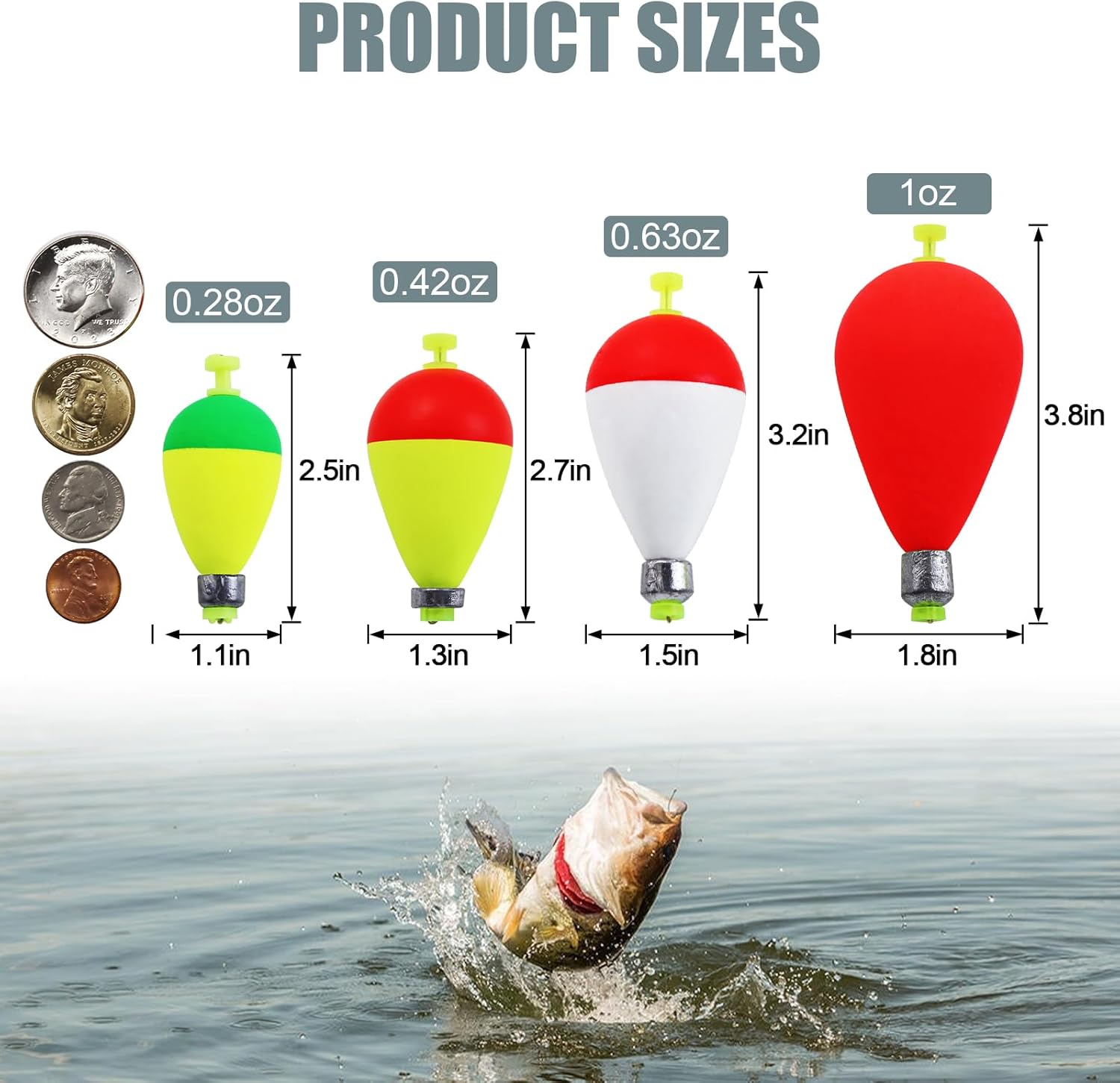 Weighted Fishing Bobbers 10-Pack - High-Visibility Slip Bobbers for Catfish | 5 Sizes & Styles