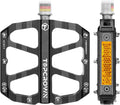 Topcrown Mountain Bike Pedals with Reflectors, Aluminum Metal Bicycle Flat Pedals 9/16" - 3 Sealed Bearings, Non-Slip Wide Platform with Removable Pins for MTB, Road Bike, BMX, Ebike