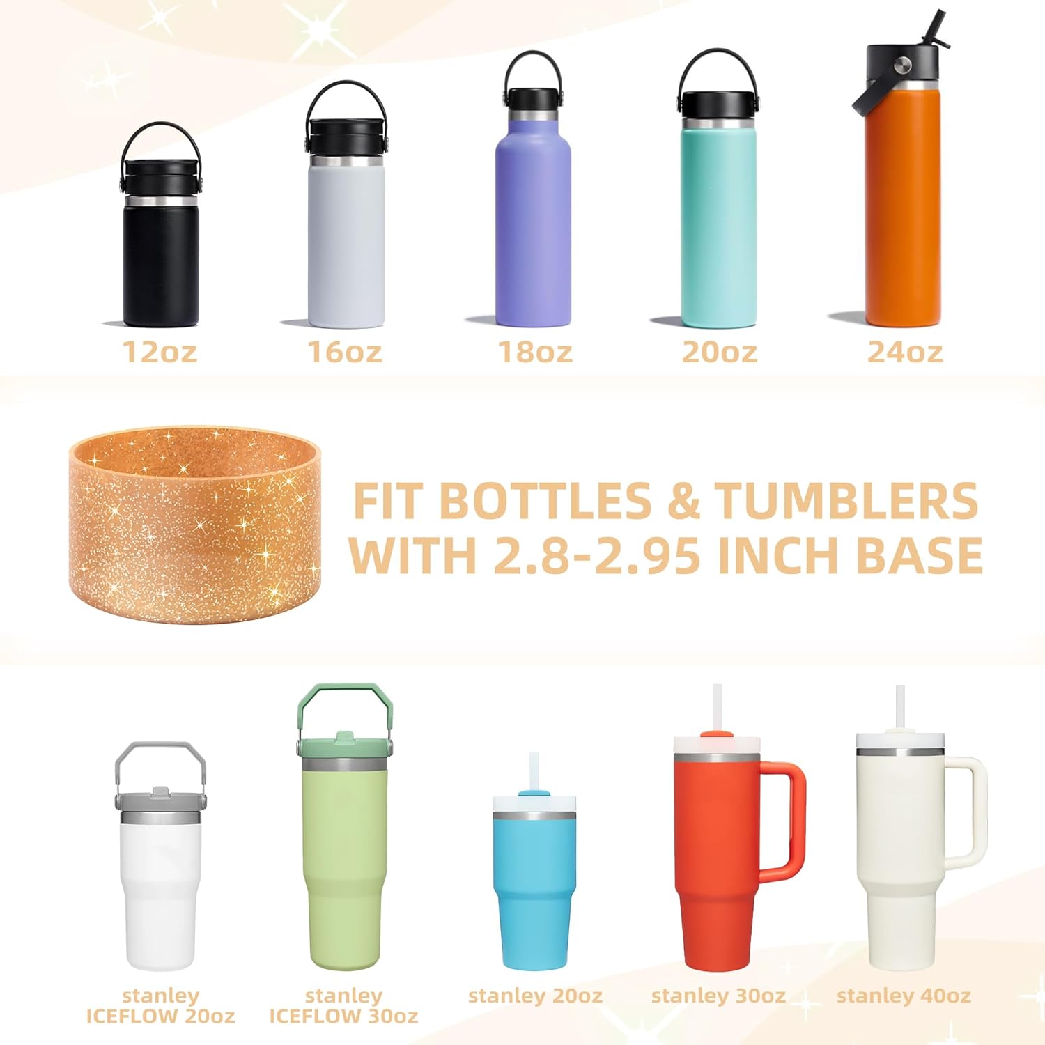 Vmini Glitter Silicone Boot | Protective Anti-Slip Sleeve for Stanley Tumbler 20-40oz & Hydro Flask 12-24oz