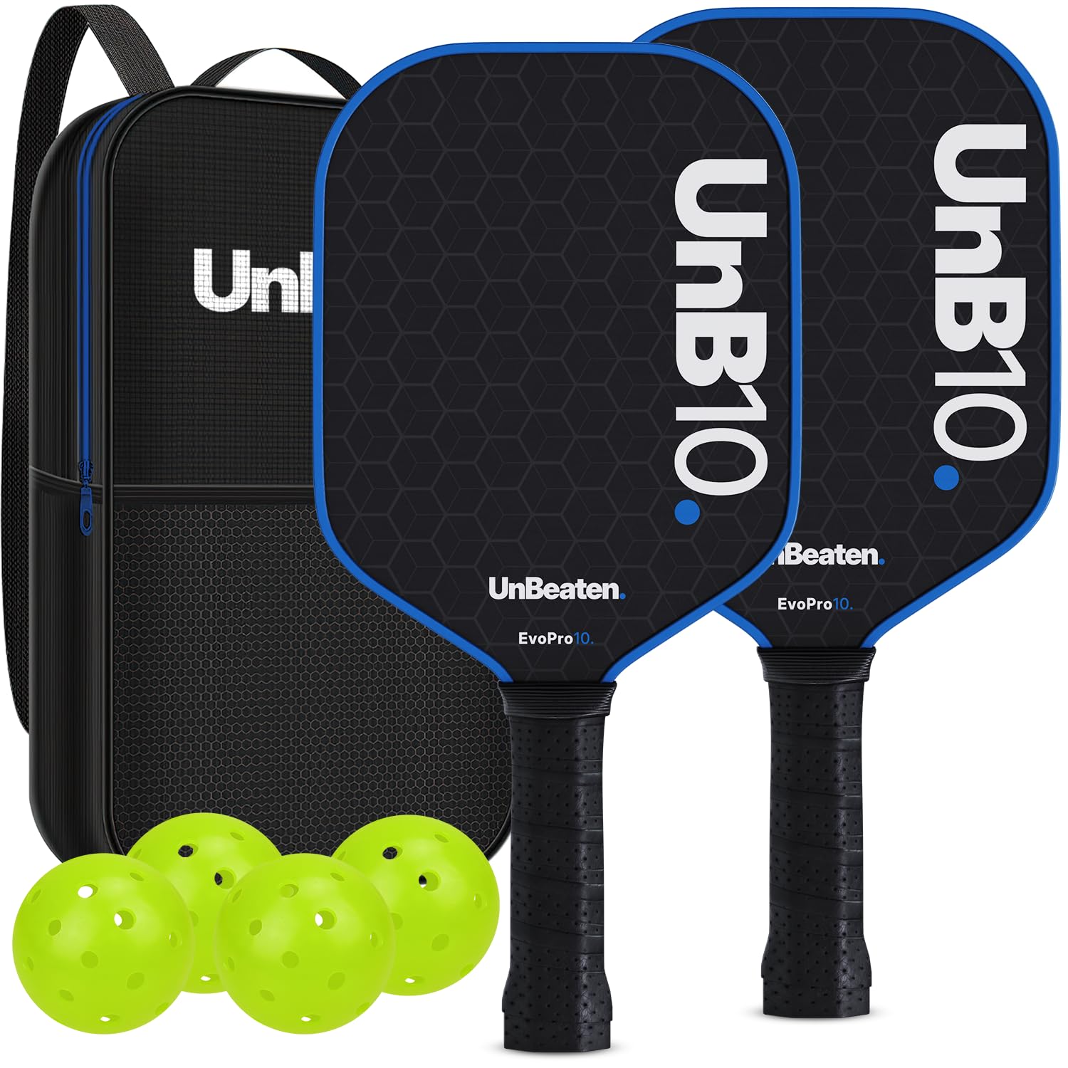 UNB10 Pickleball Paddles Set of 2, USAPA Approved Carbon Fiber Pickleball Paddles 16mm Set, Pickleball Paddle for Men and Women, Lightweight Pickleball Rackets Including 4 Pickle Balls & Bag