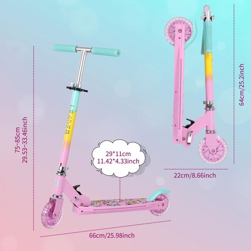 LEADER RIDER Scooters for Kids with Light-Up Wheels, Stem and Deck, Lightweight Foldable, 3 Adjustable Height Scooters for Kids 3+(Pink)