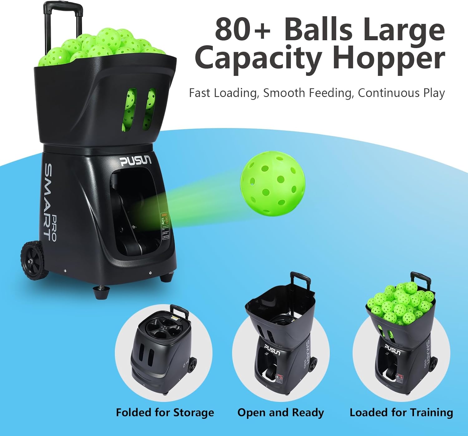 PP-Smart Pro Pickleball Machine - Portable 100+ Ball Launcher with App & Remote, 10 Modes, 20-70 mph