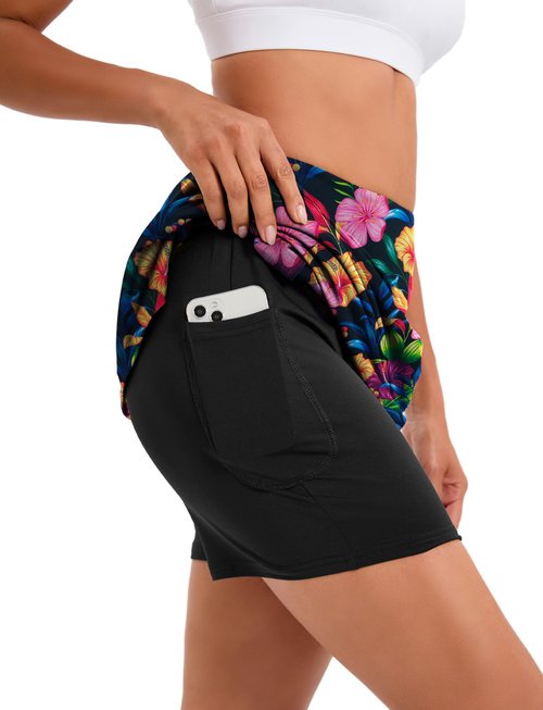 Oyamiki Women's Active Athletic Skort Lightweight Tennis Skirt Perfect for Running Training Sports Golf D08 Pink Yellow Floral L