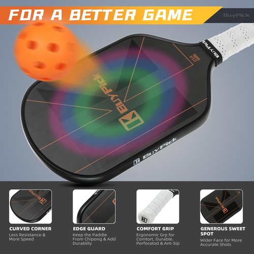 Pickleball Paddle Set of 2 for Beginners & Intermediates – Carbon Fiber Face, 16mm Polypropylene Honeycomb Core, Perforated Anti-Slip Grip – USA Pickleball Approved – 4 Balls + Carry Bag