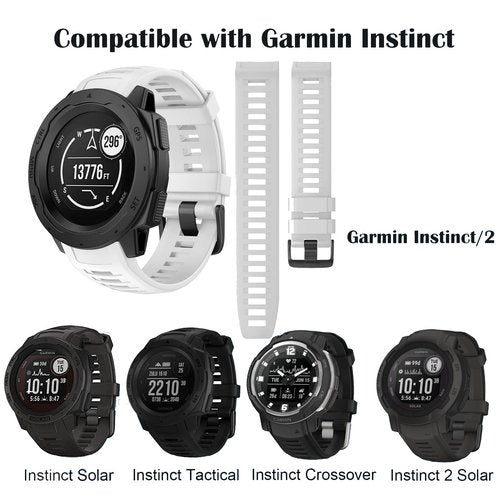Waterproof Band Compatible with Garmin Instinct Watch Bands, 22mm Soft Silicone Replacement Watch Strap for Garmin Instinct 2 / Instinct Esports/Solar/Tactical (White)