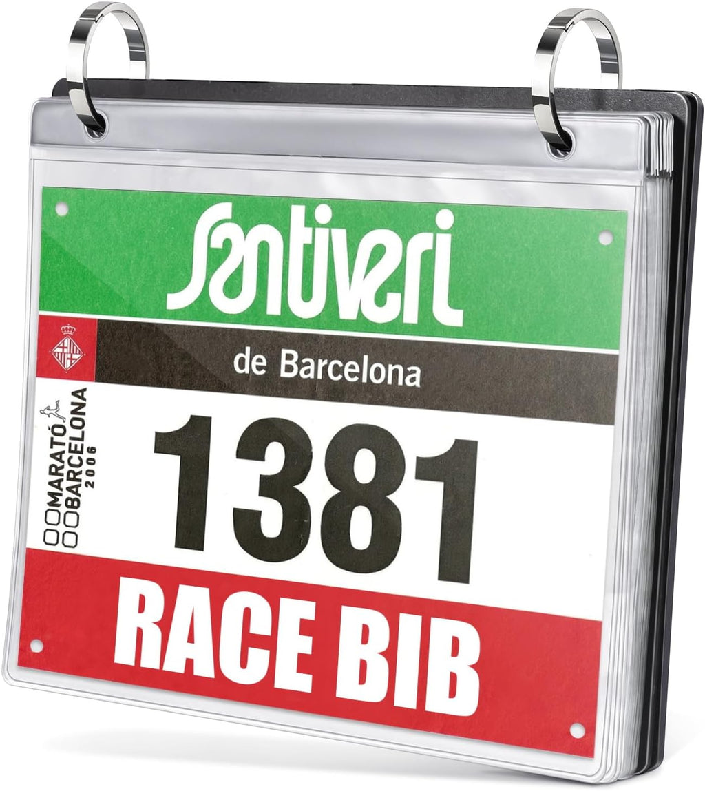 Race Bib Holder by [Brand Name] - 20 Sleeves for Runners | Durable Vinyl Sheet Protectors in Black