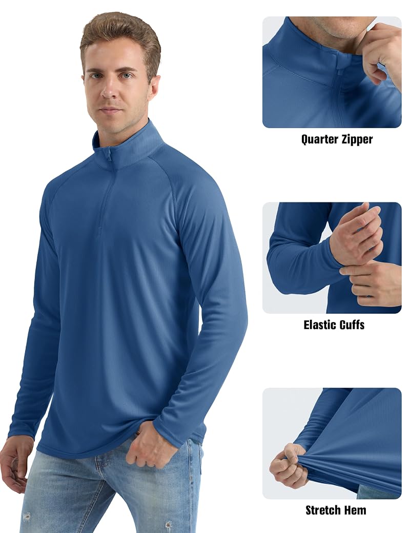 Magcomsen Men’s Long Sleeve Sun Shirt UPF 50+ 1/4 Zip - Blue Grey XL