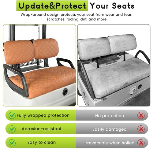 WEIMELL Vinyl Leather Golf Cart Seat Covers for Yamaha G22 G19 G16 G14 G11 G9 G2 Front Seat Cover Fit OEM Ordinary Cushion No Nail Gun Easy to Install & Clean Vinyl Seat Cover Brown (Tan)