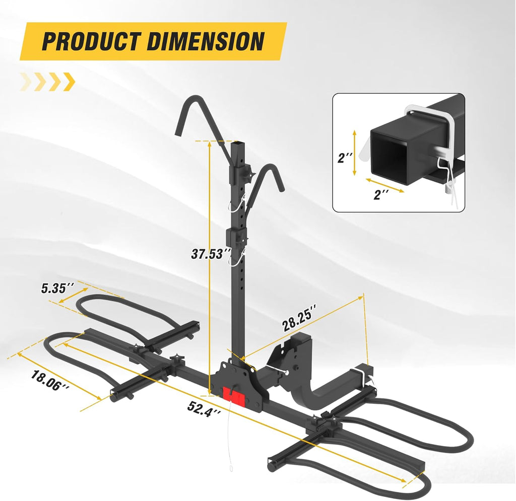 Skiennix Hitch Bike Rack - Wobble-Free Smart Tilting Design | 2-Bike Capacity for Standard & Fat Tire E-Bikes, 200 lbs