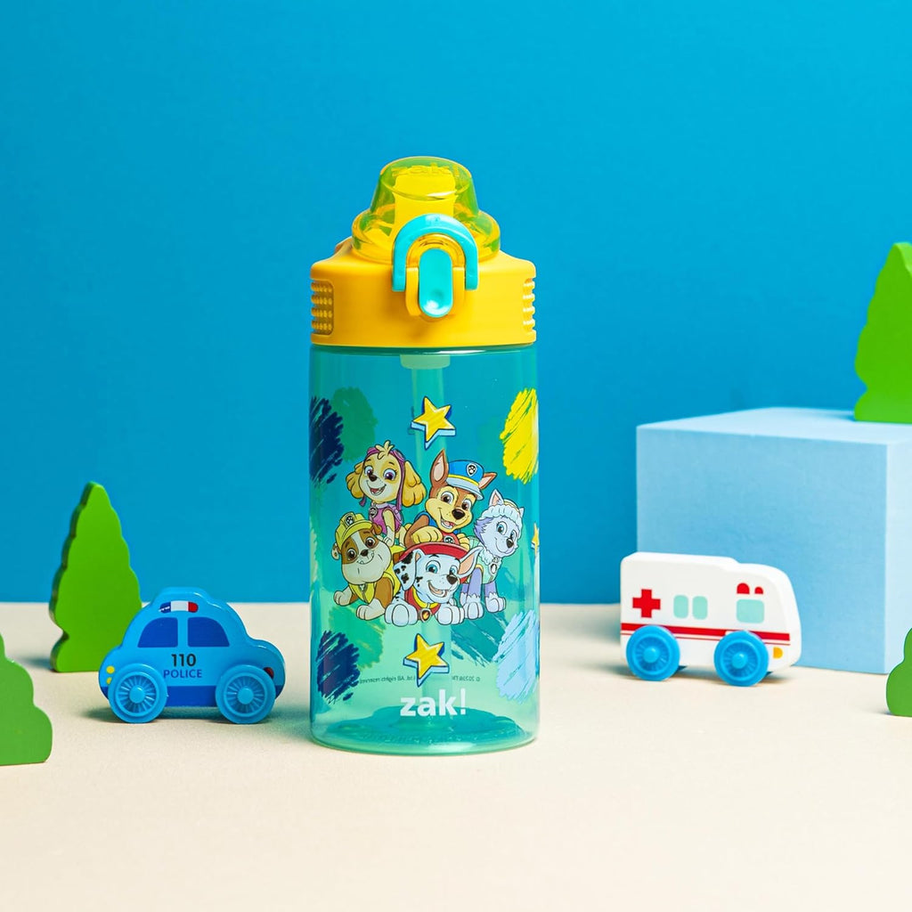 Zak Designs PAW Patrol Water Bottle - 16oz Durable Plastic With Straw & Leak-Proof Design | Perfect for School & Travel
