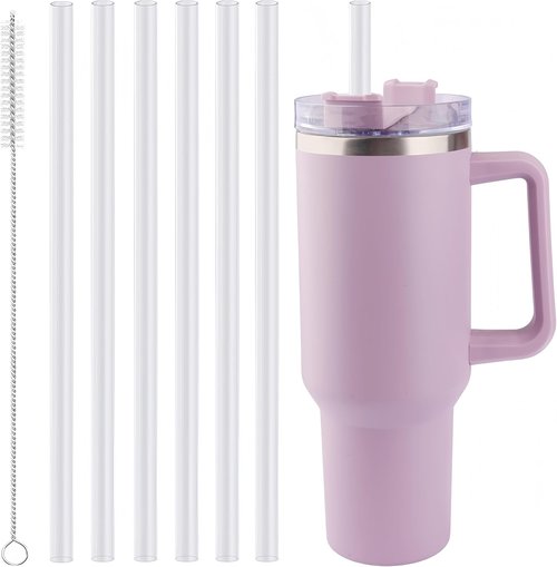 Joshey 12 Inch Tritan Replacement Straws - 6 Pack Reusable Straws with Cleaning Brush for Stanley 40oz Tumbler, BPA-Free (Clear)