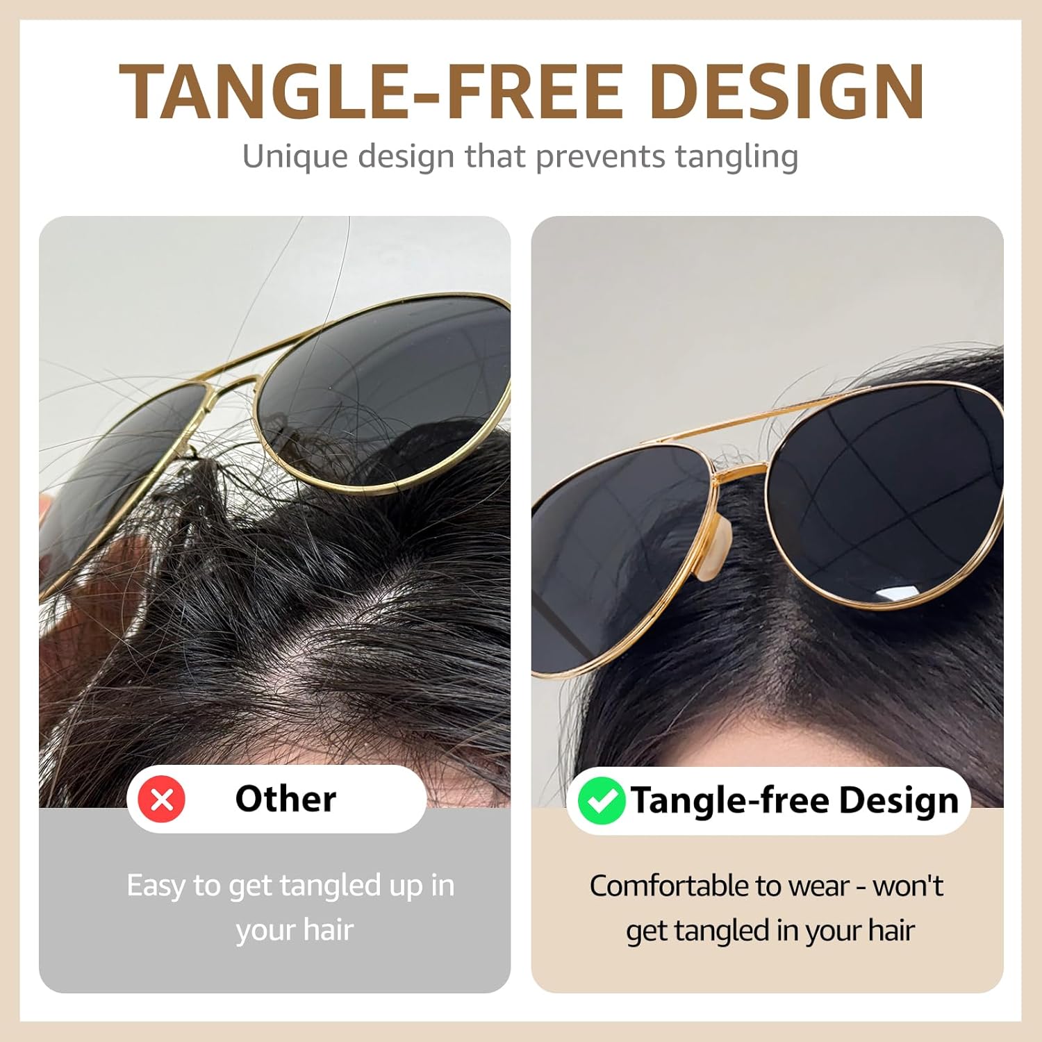 TJUTR Aviator Sunglasses - Polarized UV400 Protection | Tangle-Free Metal Frame Shades for Men & Women