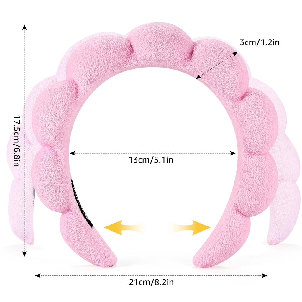 Ztomine Spa Headbands - Set of 2 Terry Cloth Skincare Headbands for Washing Face | Black & Pink