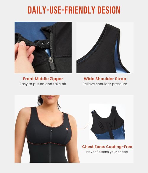 Junlan Sauna Suit Women - Full Body Sleeveless Sauna Jumpsuit with Zipper Waist Trainer