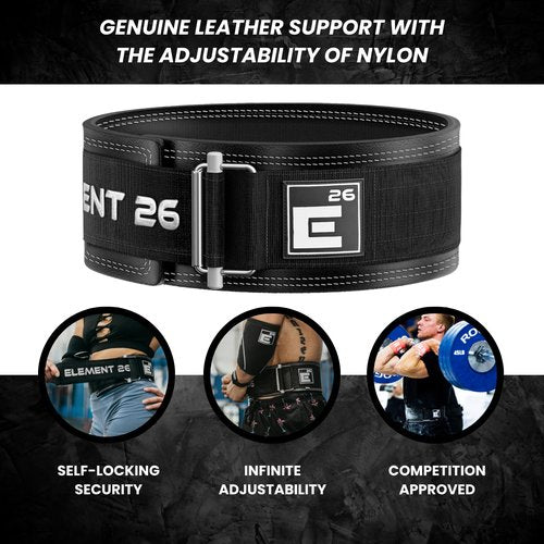 Element 26 Leather Weightlifting Belt for Men & Women - Self locking Adjustable Leather Lifting Belt for Powerlifting, Olympic lifting & Functional Fitness - Weight Belt, Squat Belt (Medium, Black)