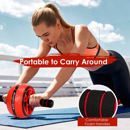 Ab Roller Wheel, Ab Workout Equipment for Abdominal & Core Strength Training, Home Gym Fitness Exercise Wheels for Women Men, with 2 Grip Strength Trainer & Knee Pad Accessories (Black+Yellow)