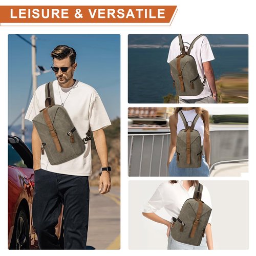 KouLi Buir Canvas Sling bag,Small Crossbody Backpack,Convertible Chest Bag Casual Daypack For Outdoor Cycling Hiking Travel (B2463-Olive Green)
