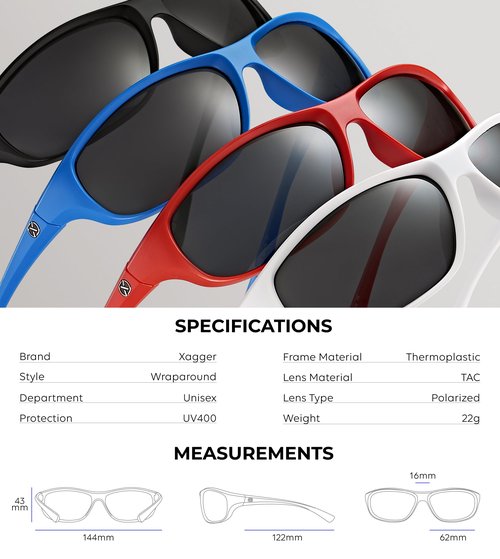 Xagger Polarized Wrap Around Sport Sunglasses for Men Women Running Driving Fishing TR90 Frame
