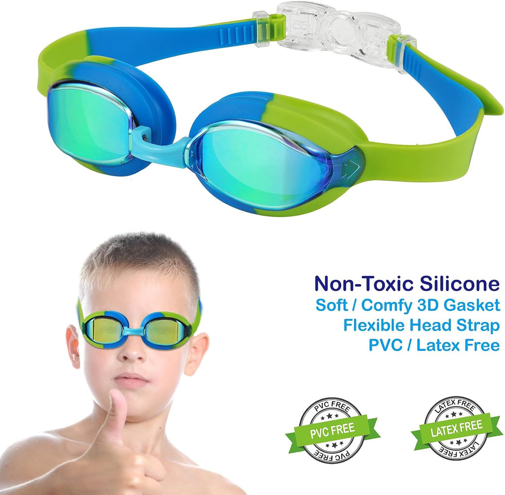 Skiennix Kids Swim Goggles - 2 Pack for Ages 3-14 | Comfortable Fit with Protective Case