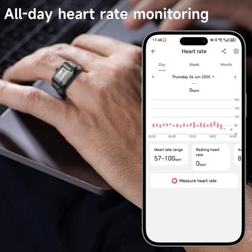 Yihou Smart Watch Ring Clock Ring for Women Men Quartz Analog Finger Watch with Heart Rate Monitor Sleep Track Sport Receord with Adjustable Band Black