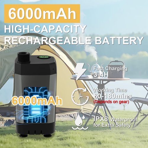 NOVCAPAR Portable Camping Shower, 6000mAh Rechargeable Camping Shower Pump with LCD Display Rechargeable Camping Shower, IPX8 Waterproof High Pressure Electric Outdoor Shower for Hiking, Travel
