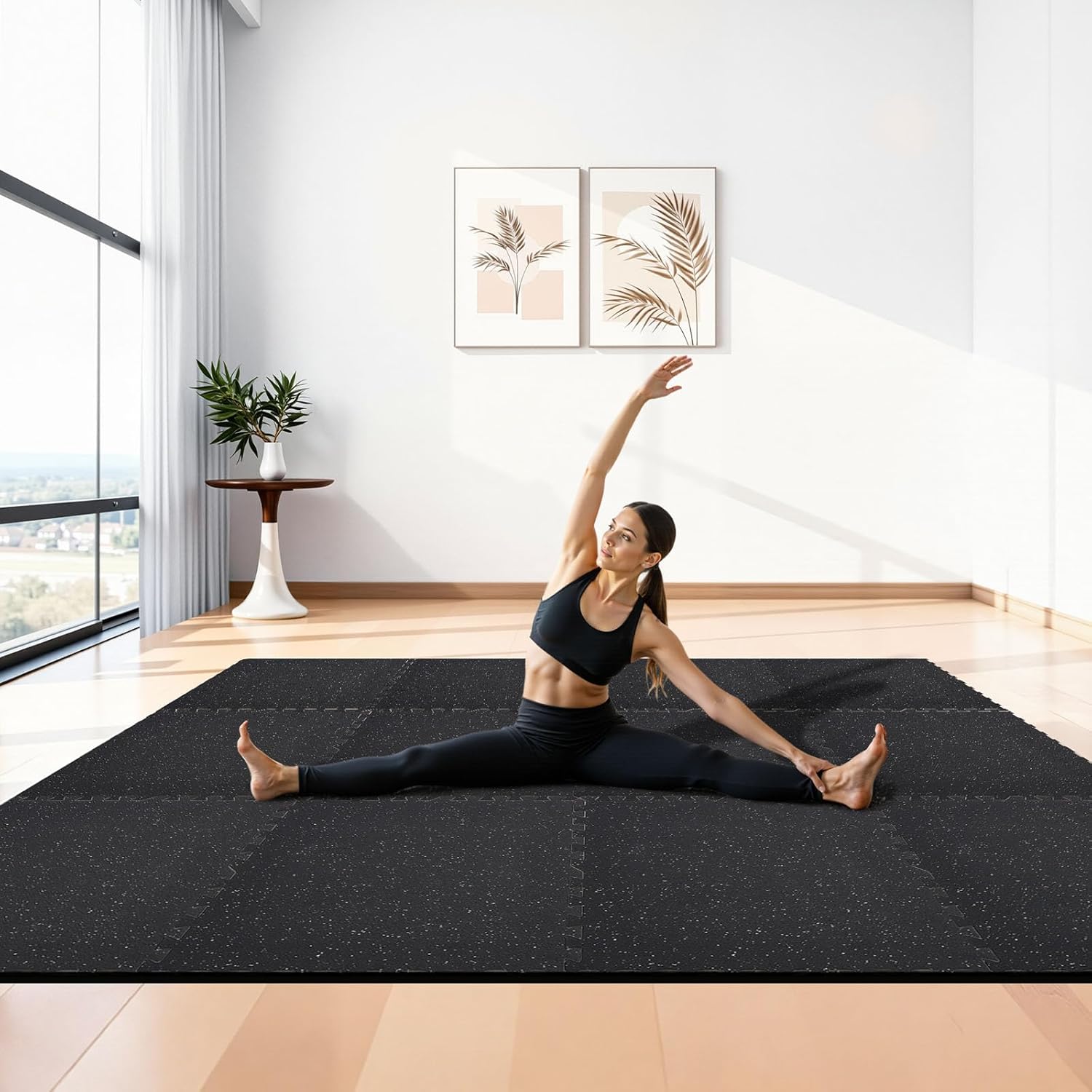 VEVOR Gym Flooring Tiles - 0.56 Inch Thick Rubber Top with High Density EVA Foam | 24 x 24 Inch Interlocking Mats in Black & Gray - Perfect for Home Gyms