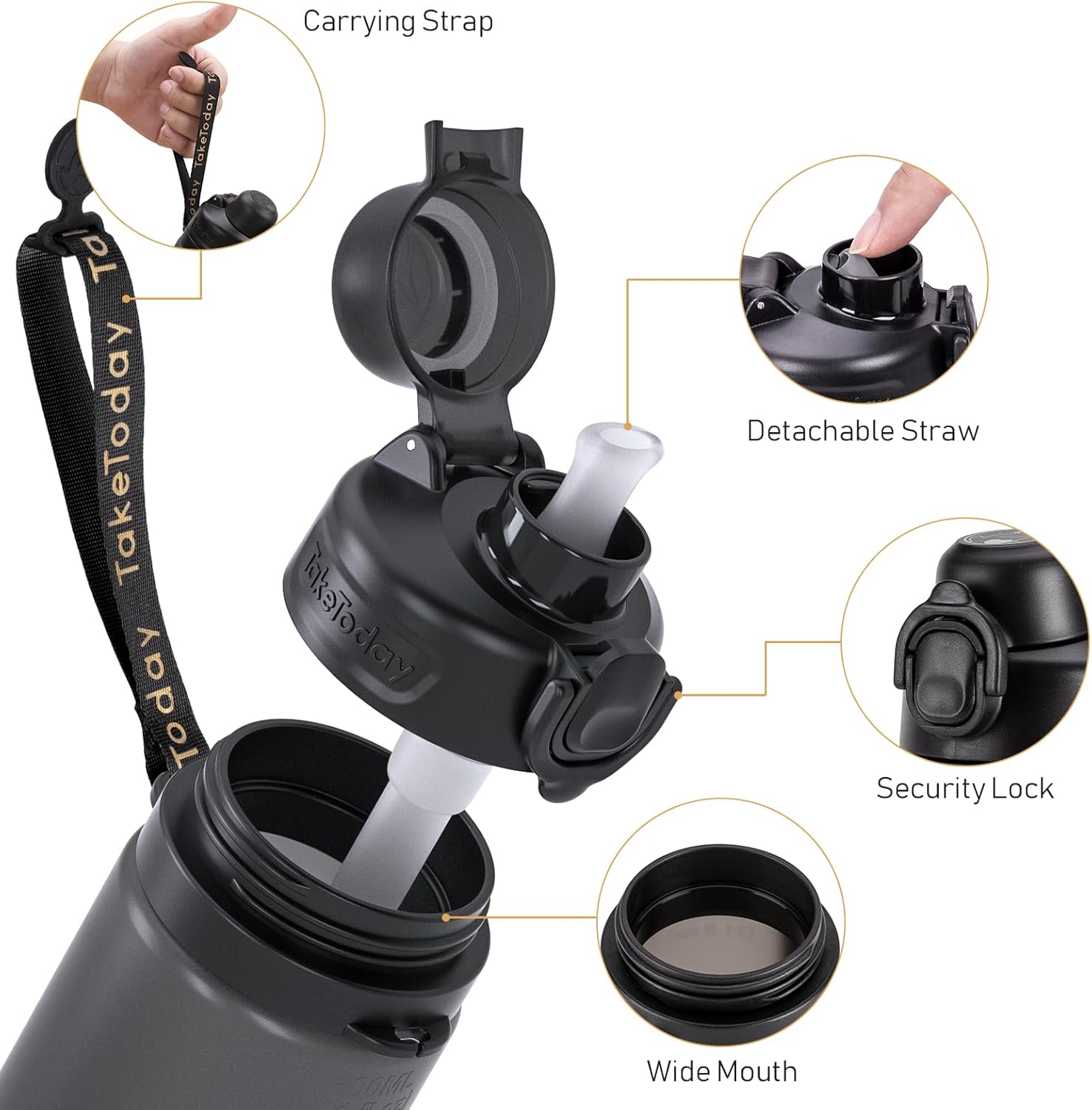 TakeToday Collapsible Water Bottle - 21oz Foldable Platinum Silicone with Straw & Carry Strap | BPA-Free, Leak-Resistant