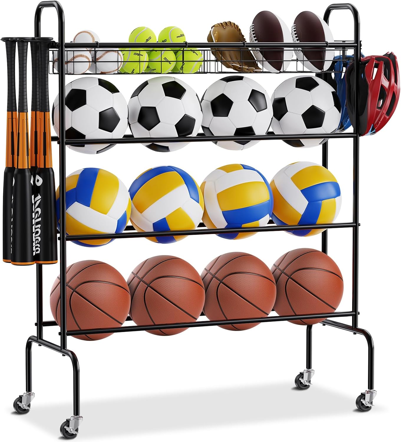 VEVOR Rolling Sports Ball Storage Cart - Lockable Basketball Cage & Organizer for Indoor/Outdoor Use