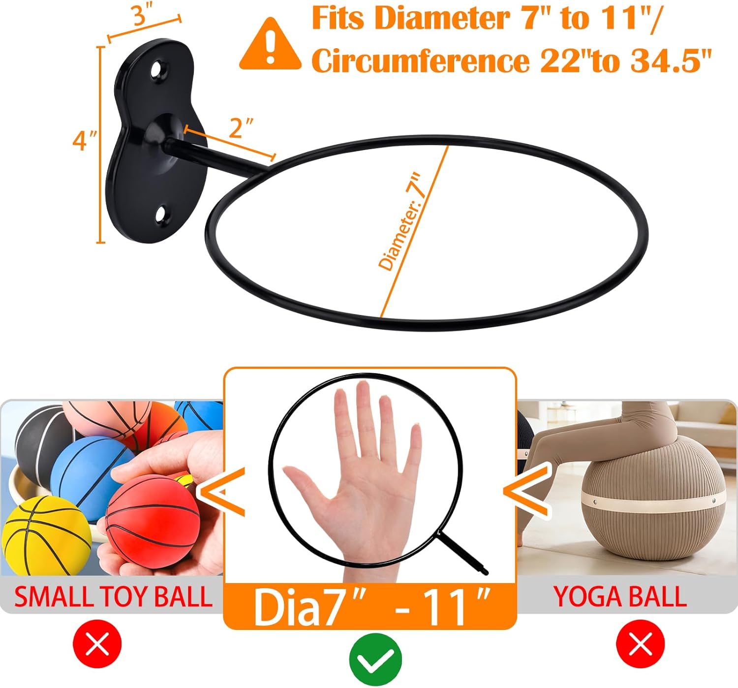 Skiennix Basketball Holder Wall Mount - 7-Inch Diameter Metal Ball Storage Rack | 2-Pack Sports Organizer