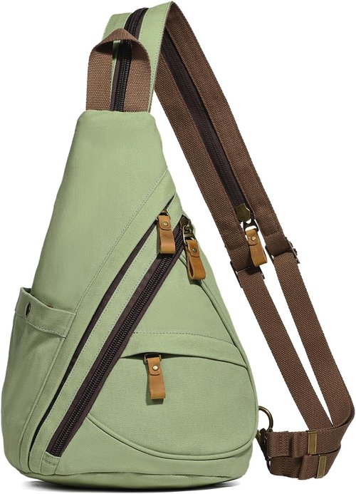 KL928 Canvas Sling Bag - Stylish Small Crossbody Backpack for Men & Women | Matcha Green