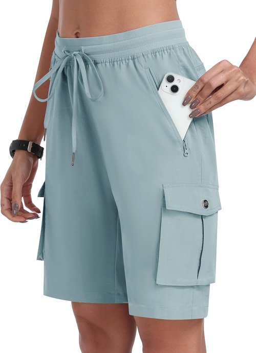 MoFiz Women's Lightweight Hiking Cargo Shorts - Quick Dry Athletic Shorts with 6 Pockets for Summer Travel