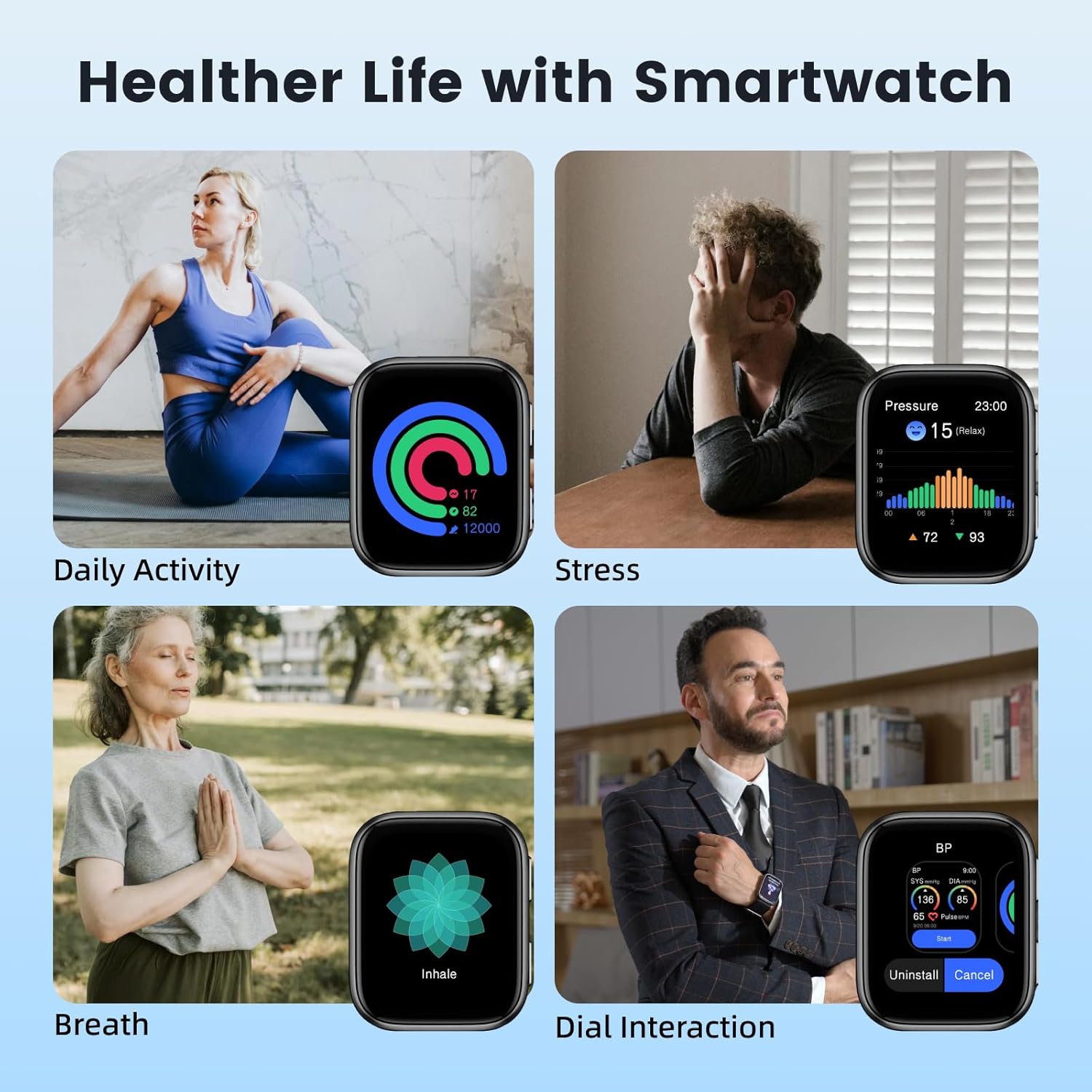 S7 Smart Watch - Blood Pressure Monitor with Air Pump Cuff | 1.95'' Display, Sleep Tracking & Sports Mode