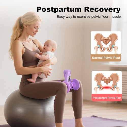 Pelvic Floor Exerciser with Digital Counter Display, Inner Thigh Exerciser for Women, Home Fitness Equipment for Hip/Leg/Butt, Purple