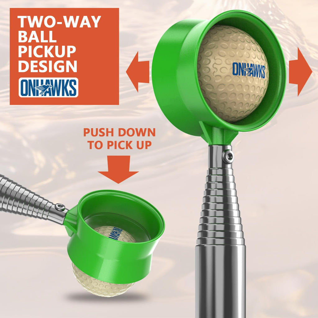 ONHAWKS Golf Ball Retriever for Water,Telescopic 12Ft/9Ft Stainless Steel Shaft Two-Sided Easy Pick Up Balls,Unbreakable Head Retriever Tool Golf Accessories Golf Gift for Men