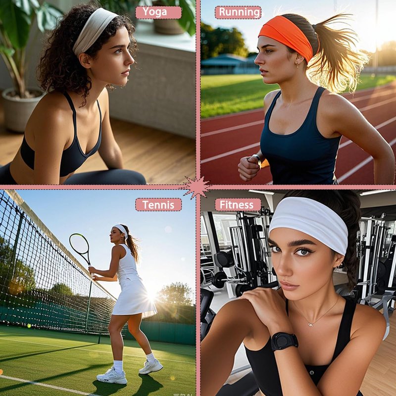 Kachanaa Sports Headbands for Women Non Slip - 6 Pcs Fashion Soft Elastic Fabric Sports Hair Bands for Women' Hair for Daily Workout Yoga Running