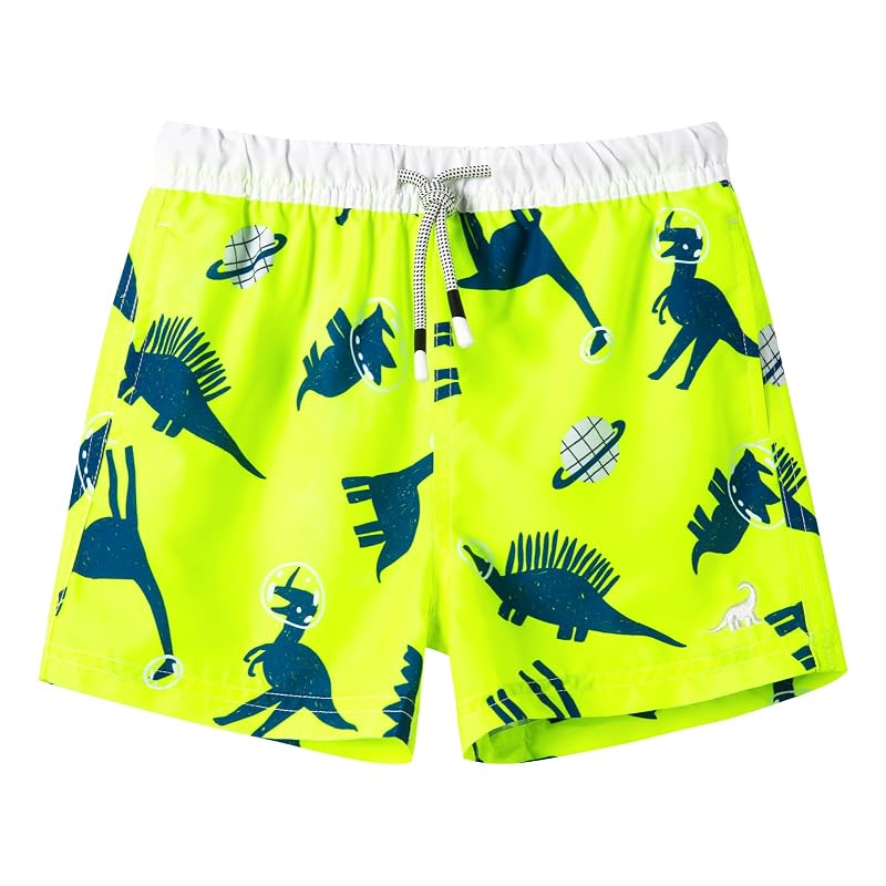 Surfcuz Little Boys Swim Trunks UPF 50+ Dinosaur Planets 05 Fluorescent Green