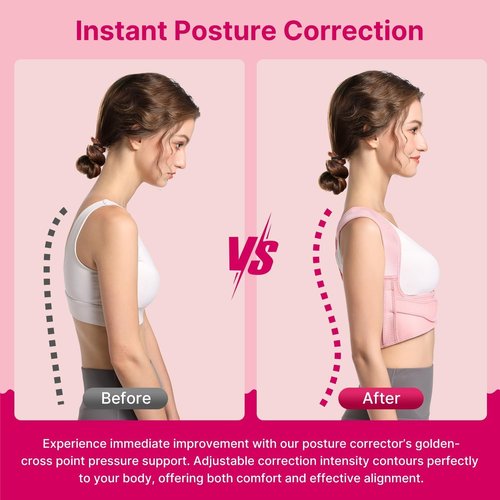 Fit Geno Posture Corrector - Adjustable Lightweight Upper Back Brace for Pain Relief | M/L (32"-45")