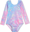 Domusgo Girls Gymnastics Leotards - Shiny Colorful Long Sleeve Bodysuits for Tumbling | Sizes Available