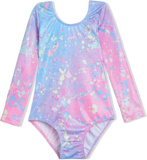 Domusgo Girls Gymnastics Leotards - Shiny Colorful Long Sleeve Bodysuits for Tumbling | Sizes Available