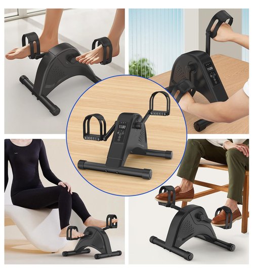 Under Desk Bike Pedal Exerciser, 12-Level Electric Mini Exercise Bike with LCD, Quiet Motorized Arm & Leg Pedaler for Seniors at Home