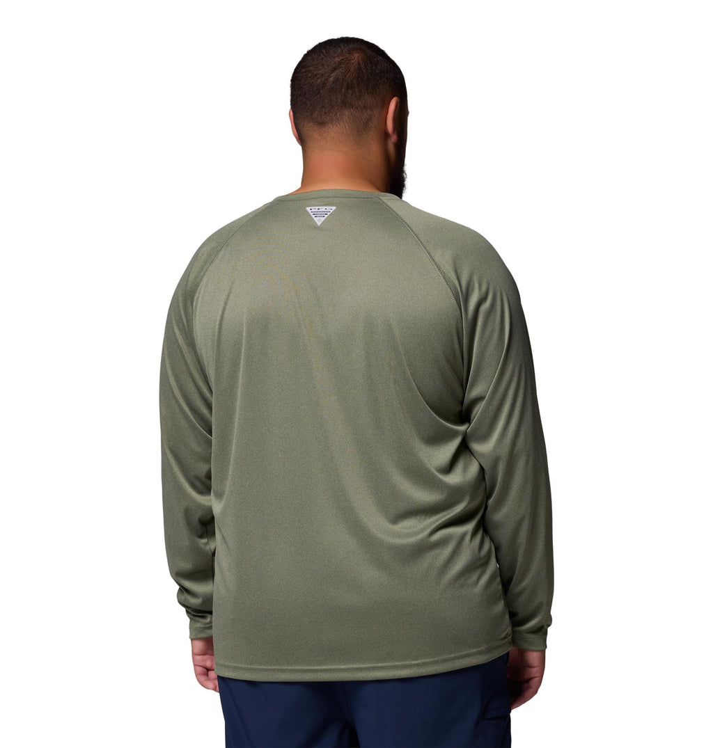 Columbia Men's PFG Terminal Tackle Long Sleeve Fishing Shirt, Cypress Heather/Carbon Logo, X-Large Tall