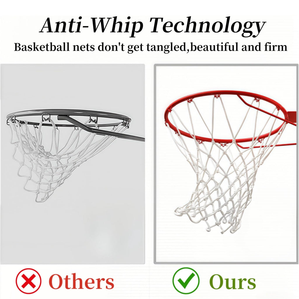 2 Pack Heavy Duty Basketball Net Replacement,2025 Upgrade Heavy Duty Basketball Net, All Weather Anti Whip,12 Loops Fits Standard Indoor or Outdoor Rims (White +White)