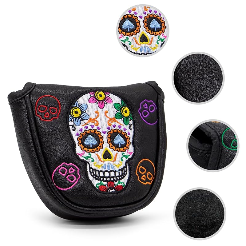 Montela Golf Skeleton Putter Headcover - Black Mallet Driver Cover, Magnetic Closure