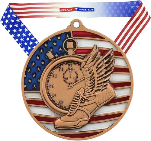 Decade Awards Patriotic Track & Field Medal - Gold, Silver, Bronze | Stars and Stripes Ribbon | 2.75 Inch Wide