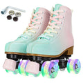 YYW Roller Skates for Girl Women Quad Roller Derby Skates High Top Double Row Light Up Roller Skates PU Skates Shoes for Kid Beginner Indoor Outdoor (37)